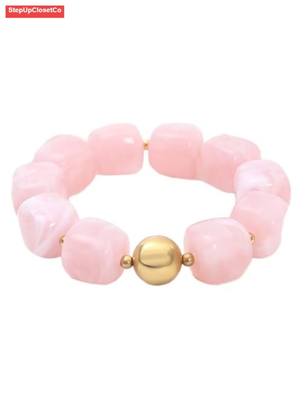 Chunky Resin Acrylic Beaded Stretch Bracelet, Square Beads with Gold Plated